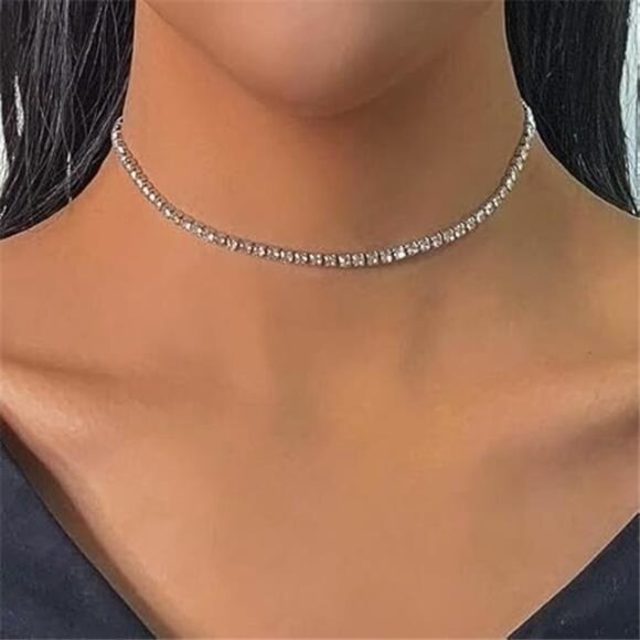 5 Pieces Rhinestone Choker Necklaces for Women Silver Gold Plated Tennis - Picture 4 of 8